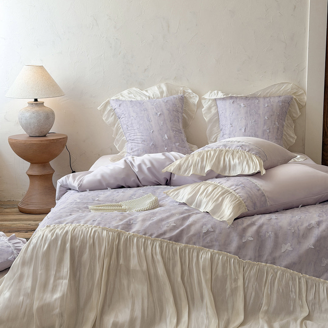 Watercolor Butterfly Ruffled Duvet & Euro Sham Set