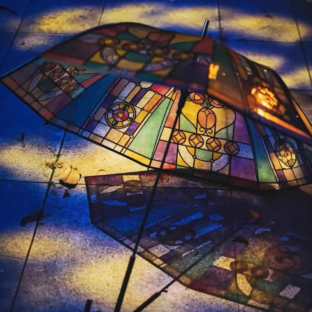 Damen Faltbarer Regenschirm mit kunstvollem Glasfenster-Motiv Karnz