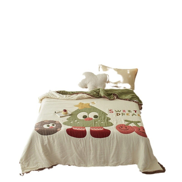 Kinder Kuscheldecke/Wendebettüberwurf aus Baumwollmix mit niedlichem Cartoon‑Tannenbaum‑Motiv