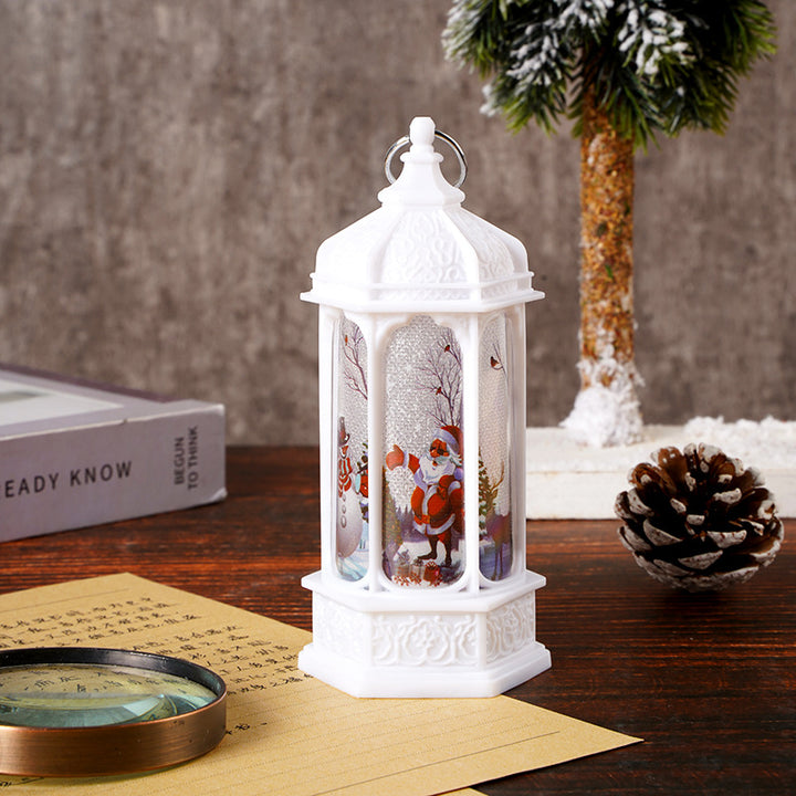 Vintage marokkanischer LED-Schneelaterne im Stil mit rotierender Weihnachts-Szene