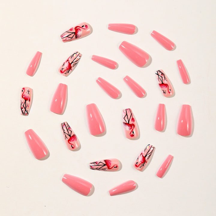 Künstlerische Flamingo Acryl Nagelkunst Verlängerungen Karnz