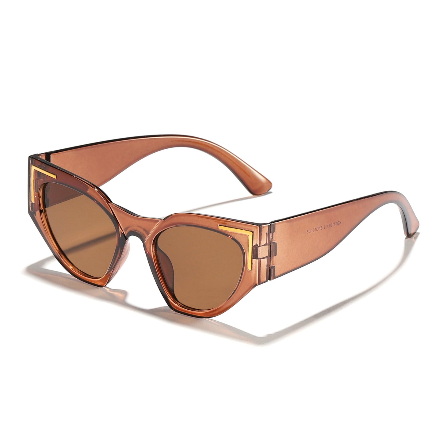 Damen kreative Cat-Eye Sonnenbrille mit transparentem Rahmen und braunen Gläsern Karnz