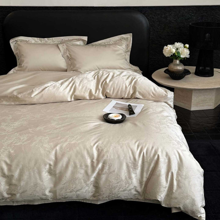 Luxuriöses Jacquard Bettbezug Set mit seidigen Satin Kissenbezügen