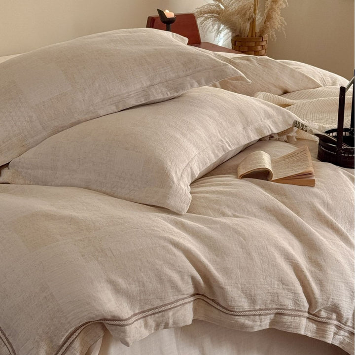 Washed French-Linen Feel Patchwork Duvet Cover Set with Subtle Jacquard Texture and Envelope Closure