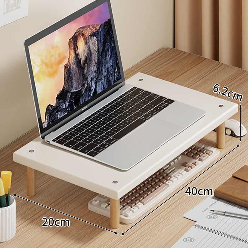 Kompakte Desktop-Laptop- und Monitorerhöhung mit Untertischstauraum und Holzbeinen