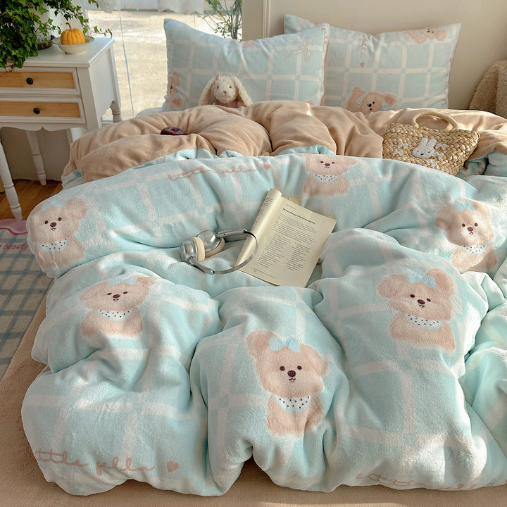 Ultra-Plüsch Teddy-Motiv Mikrofleece Komfortdecke mit gestepptem Loft