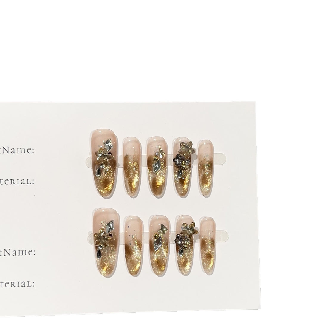 Luxuriös Glitzer Press-On Nagelset mit floralen Akzenten