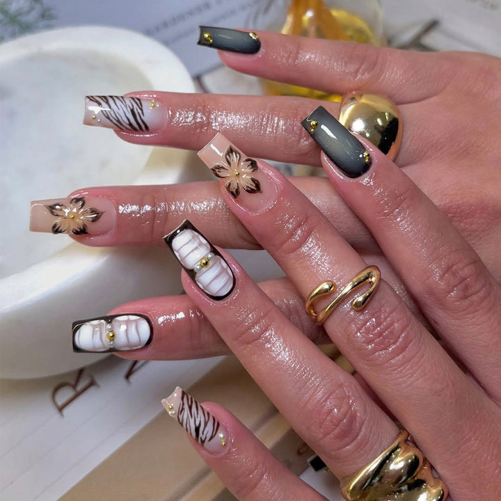 Kunstfingernägel mit Exquisiten Floralen und Geometrischen Designs Karnz