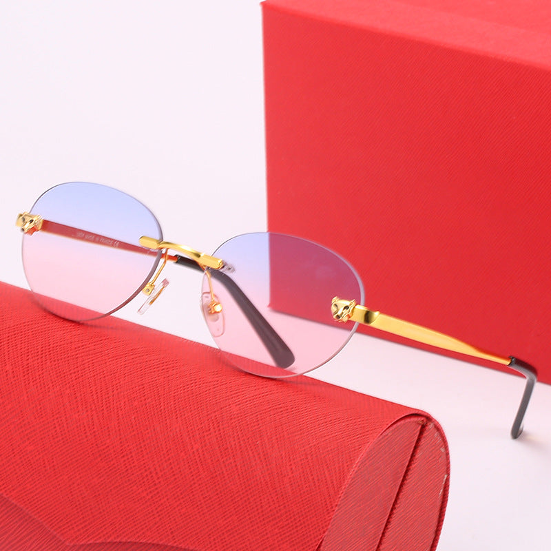 Damen ovale Sonnenbrille mit luxuriösen metallischen Akzenten Karnz