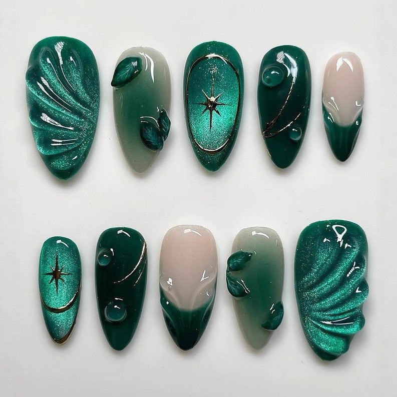 Elegante Kunstnägel mit Botanischen Designs Karnz