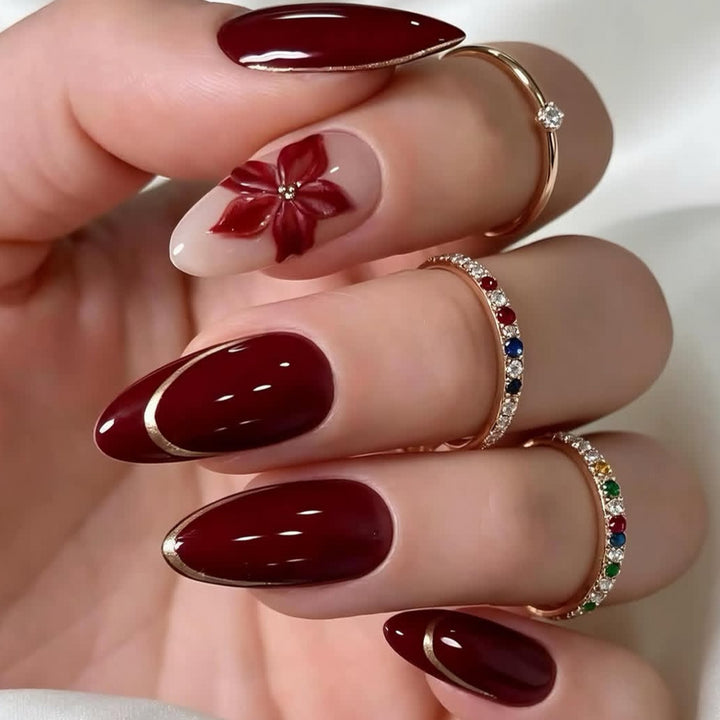 Elegante florale Akzent Stiletto-Nagelkunstverlängerungen Karnz
