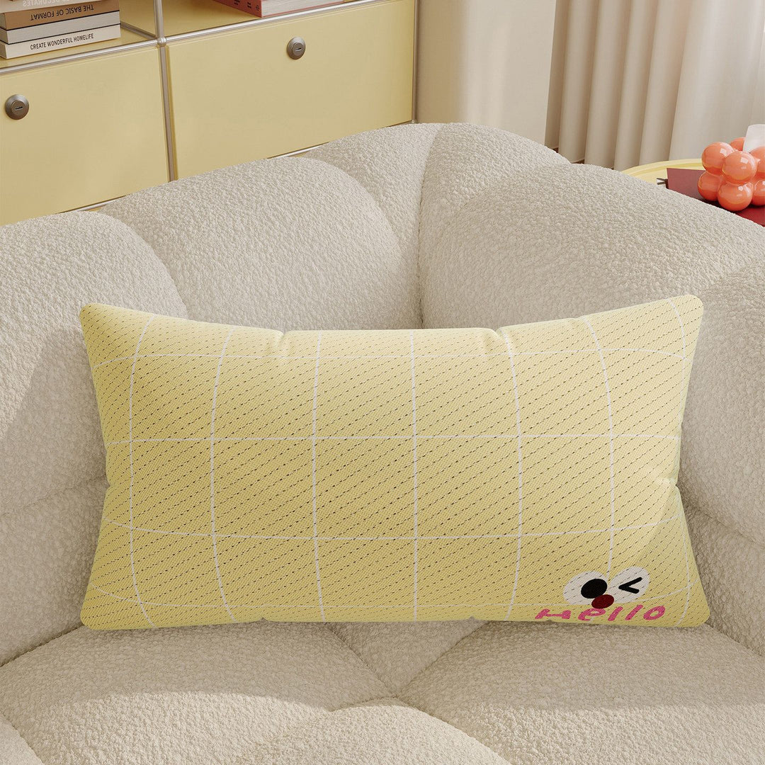 Decorative Plaid Throw Pillow Cover with Embroidered Cartoon Sheep Patch