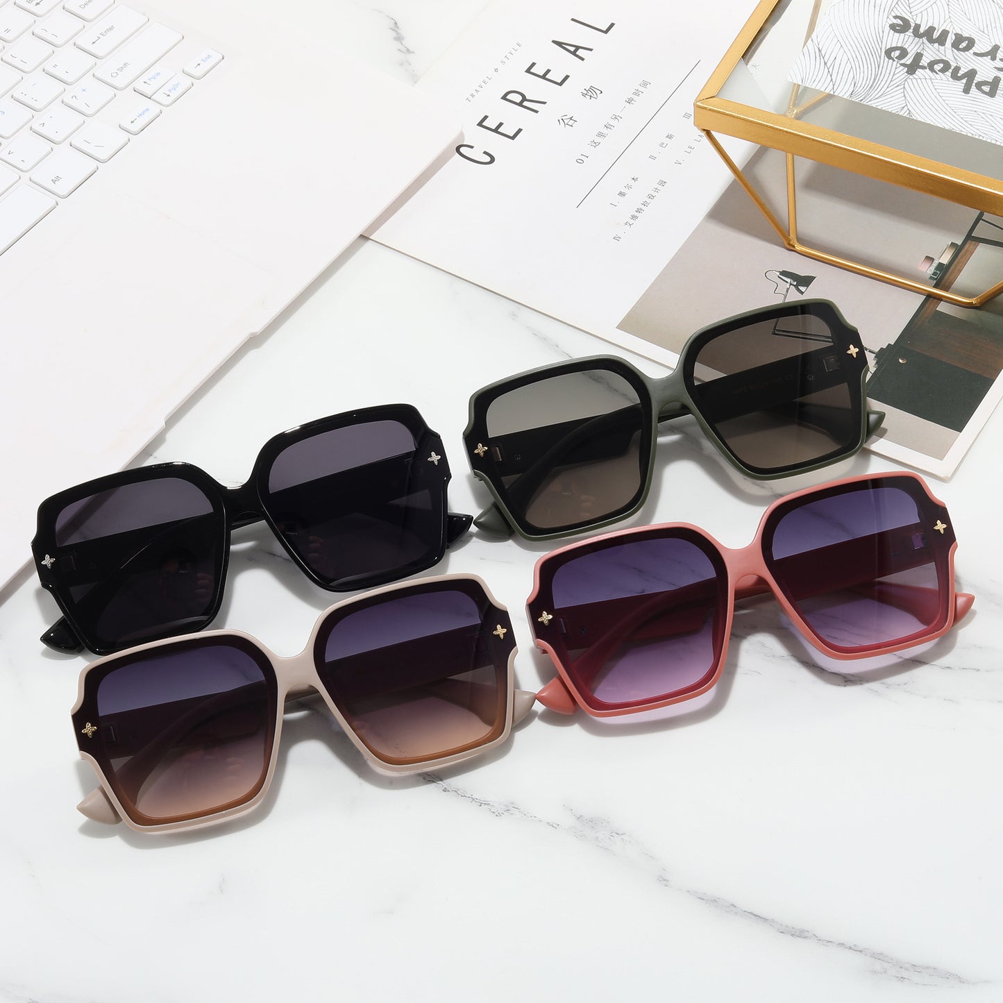 Damen quadratische Oversized-Sonnenbrille mit modernem Design Karnz