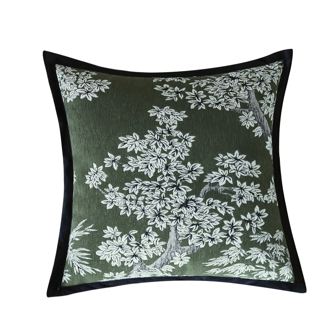 Quadratischer Zierkissenbezug mit besticktem Blumen-Jacquard und feiner Kedernaht Karnz