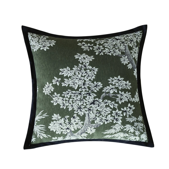Quadratischer Zierkissenbezug mit besticktem Blumen-Jacquard und feiner Kedernaht Karnz