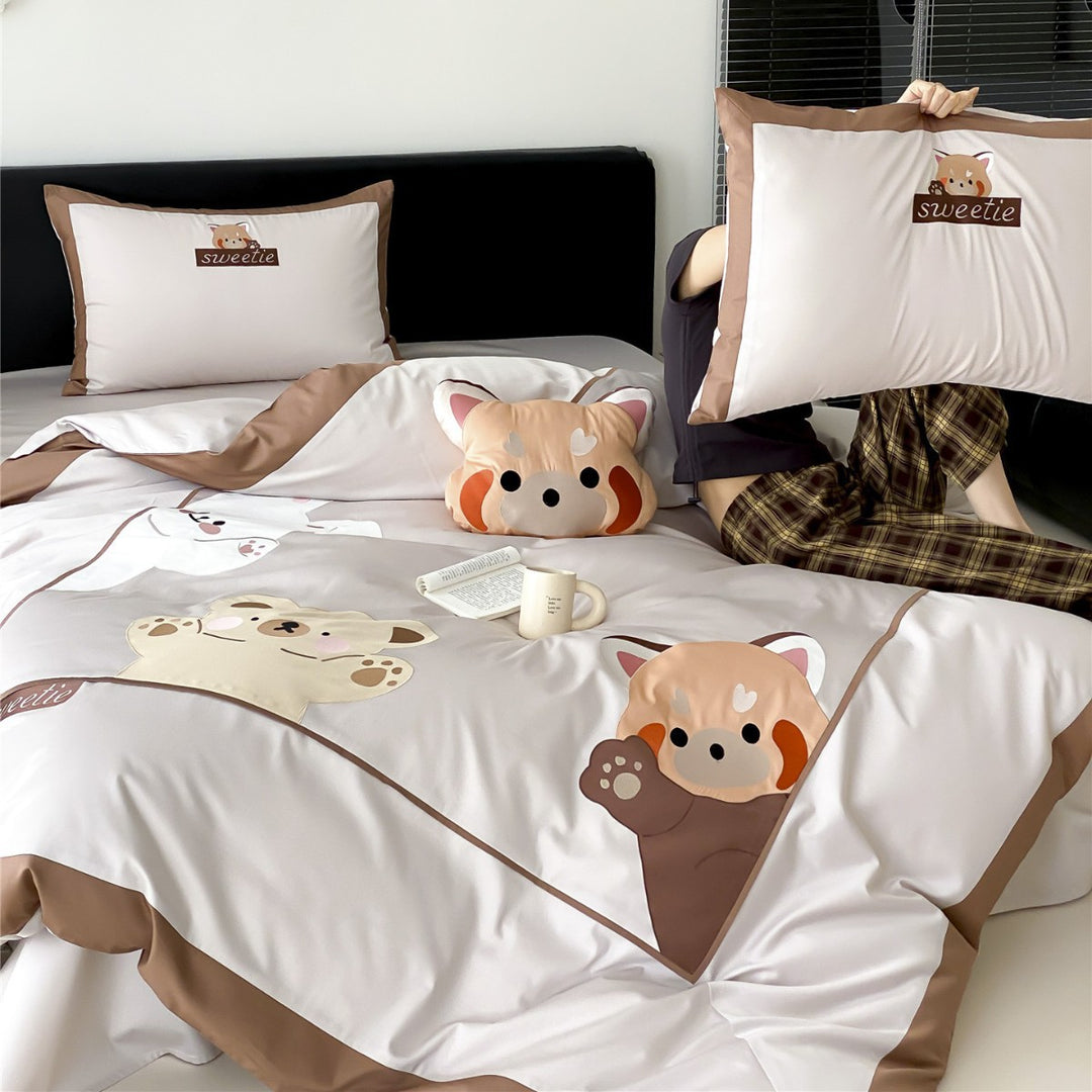 Satin Baumwoll Bettbezug Set mit süßem Tierapplikation