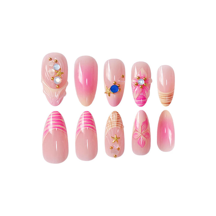Künstlerisches Press-On Nagelset mit floralen und 3D Akzenten Karnz