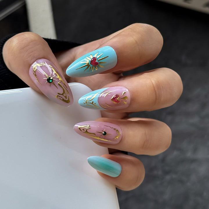 Künstlerisches Floral Verziertes Press-On Nagelset Karnz