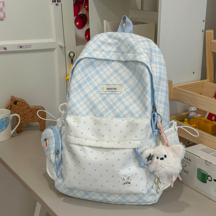 Stylische Karomuster-Rucksack mit lustigen dekorativen Akzenten Karnz