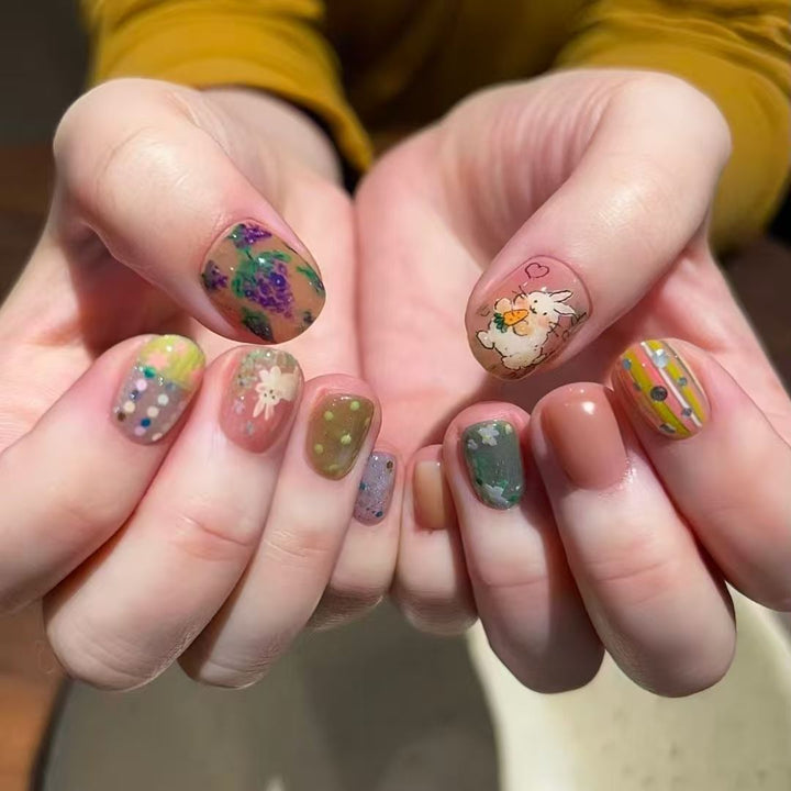 Künstlerisches katzenmotiviertes Press-On-Nagelkunstset Karnz