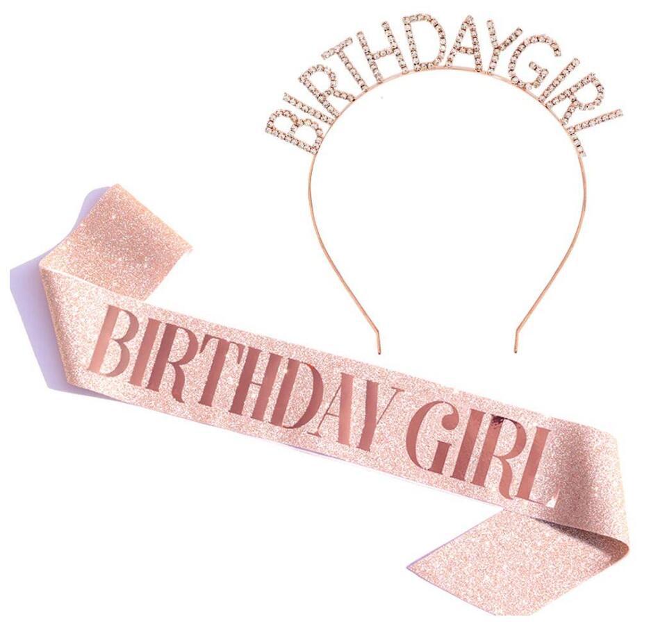 Damen Glitzernde Geburtstagskrone mit festlichem Sash Karnz