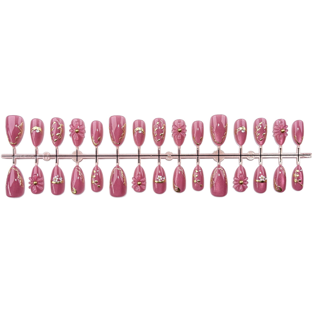 Premium Dekorative Blumen Press-On Nagelset