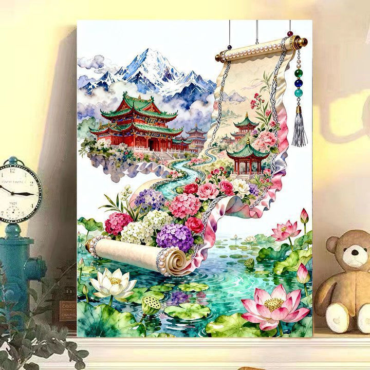 Elegante chinesische Landschaftsrollenkunstdruck Karnz