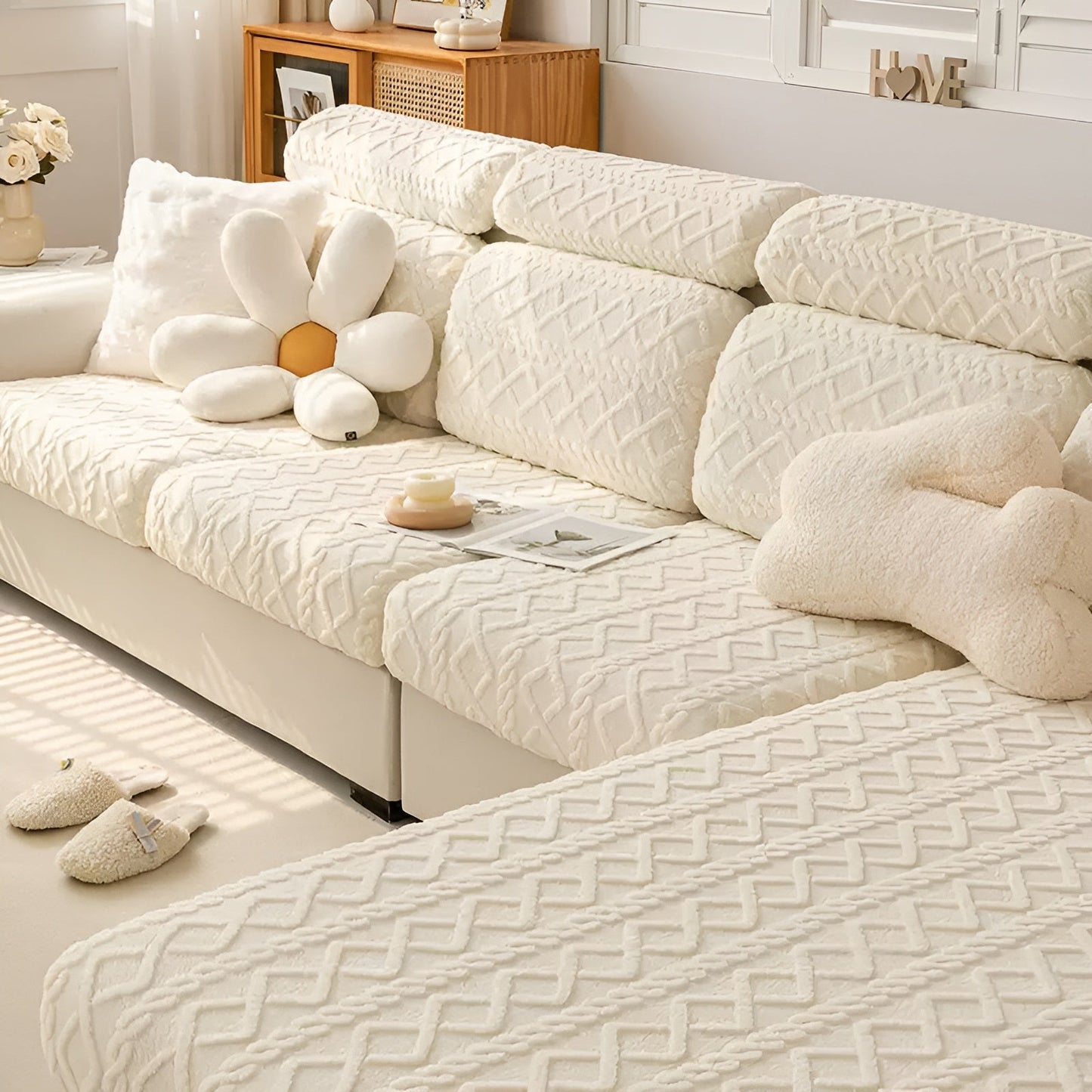 Samt-Sofa-Bezug mit Diamantmuster – weich und luxuriös | Perfekte Passform für jedes Sofa | Karnz