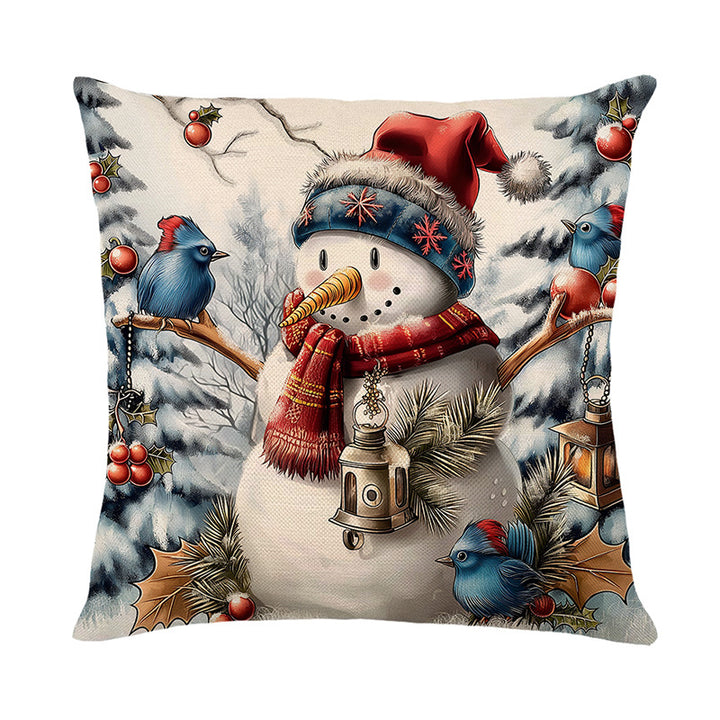 Urlaubsfestliche Leinenmischung Quadratische Kissenbezug mit Schneemann und Winterlandschaft Druck