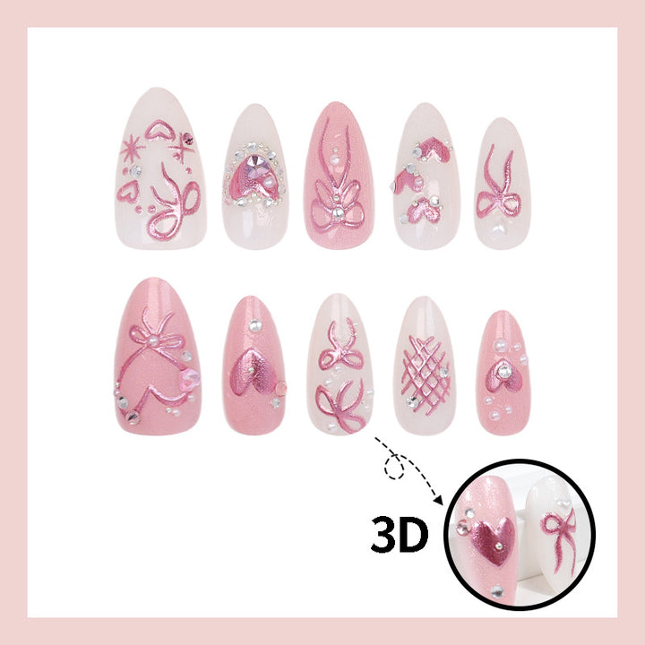 Kunstnagelset mit romantischen Schleifen- und Herzdesigns Karnz