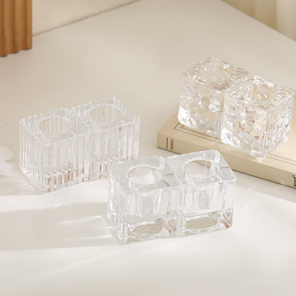 Quadratischer gerippter Glas Teelichthalter Karnz