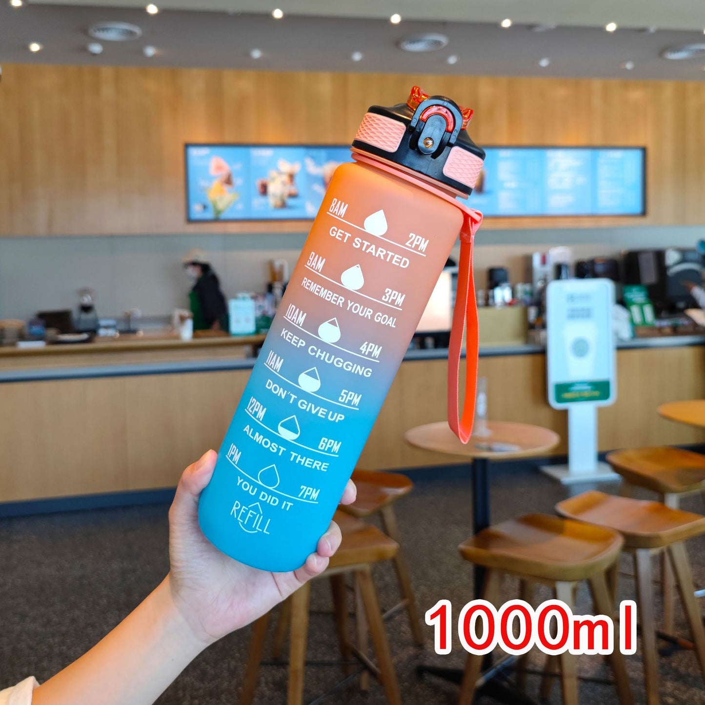 Damen motivierende Wasserflasche mit Zeitmarkierungen Karnz