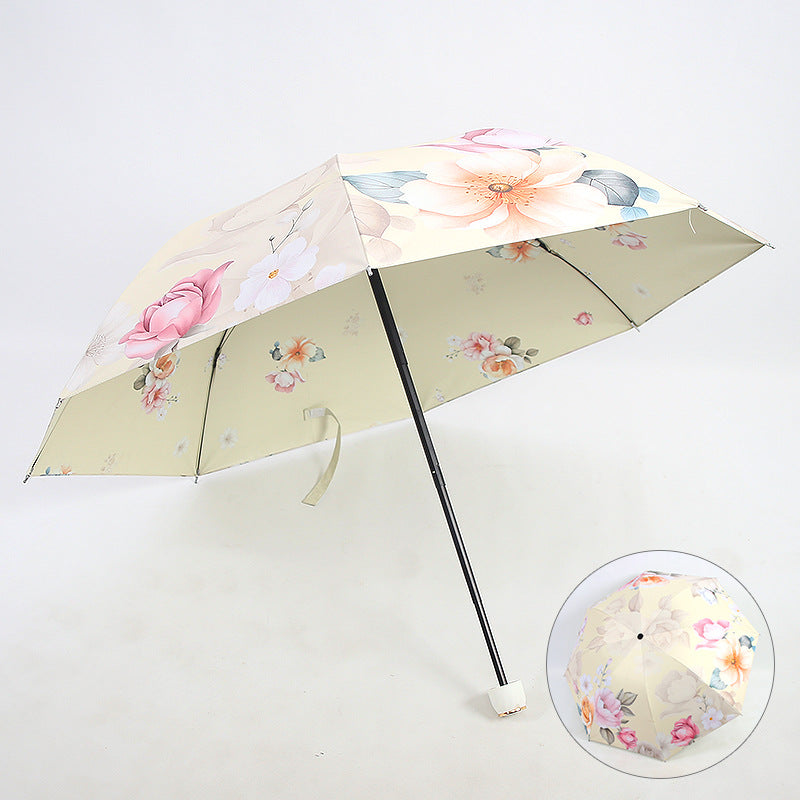 Damen eleganter Falt-Regenschirm mit floralen Motiven Karnz