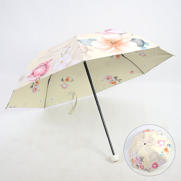 Damen eleganter Falt-Regenschirm mit floralen Motiven Karnz