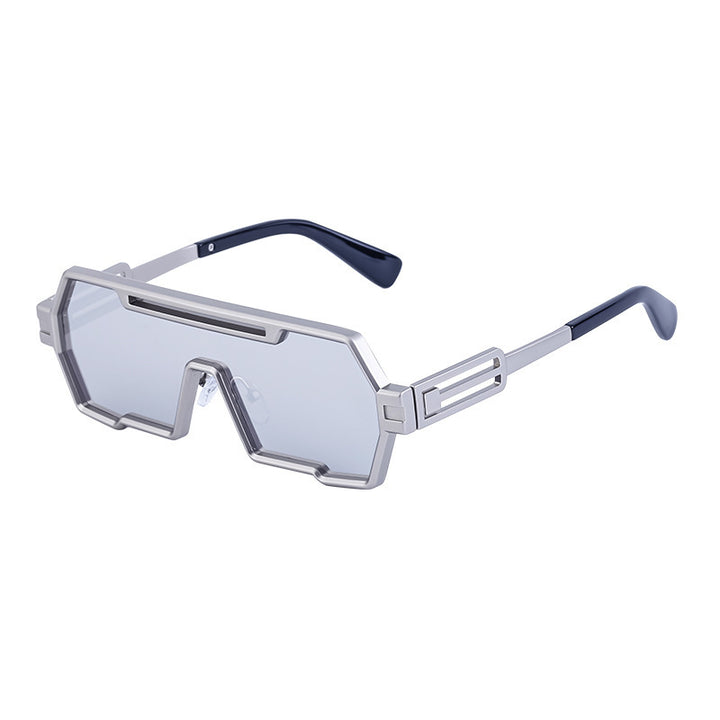 Damen modische Sonnenbrille im futuristischen Design mit breitem Rahmen Karnz