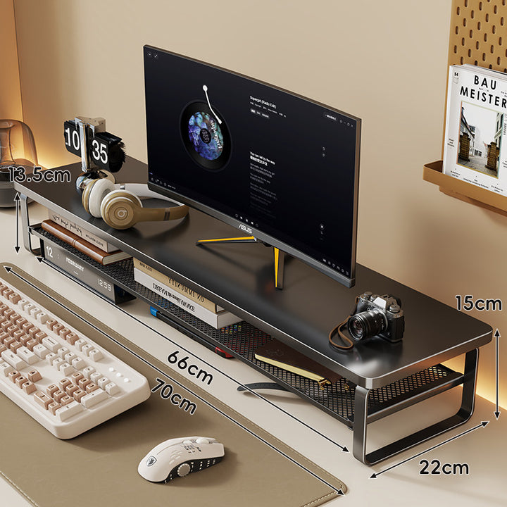 Slim Floating Desktop Monitor Riser mit belüftetem Unterregal und rundem Metallrahmen