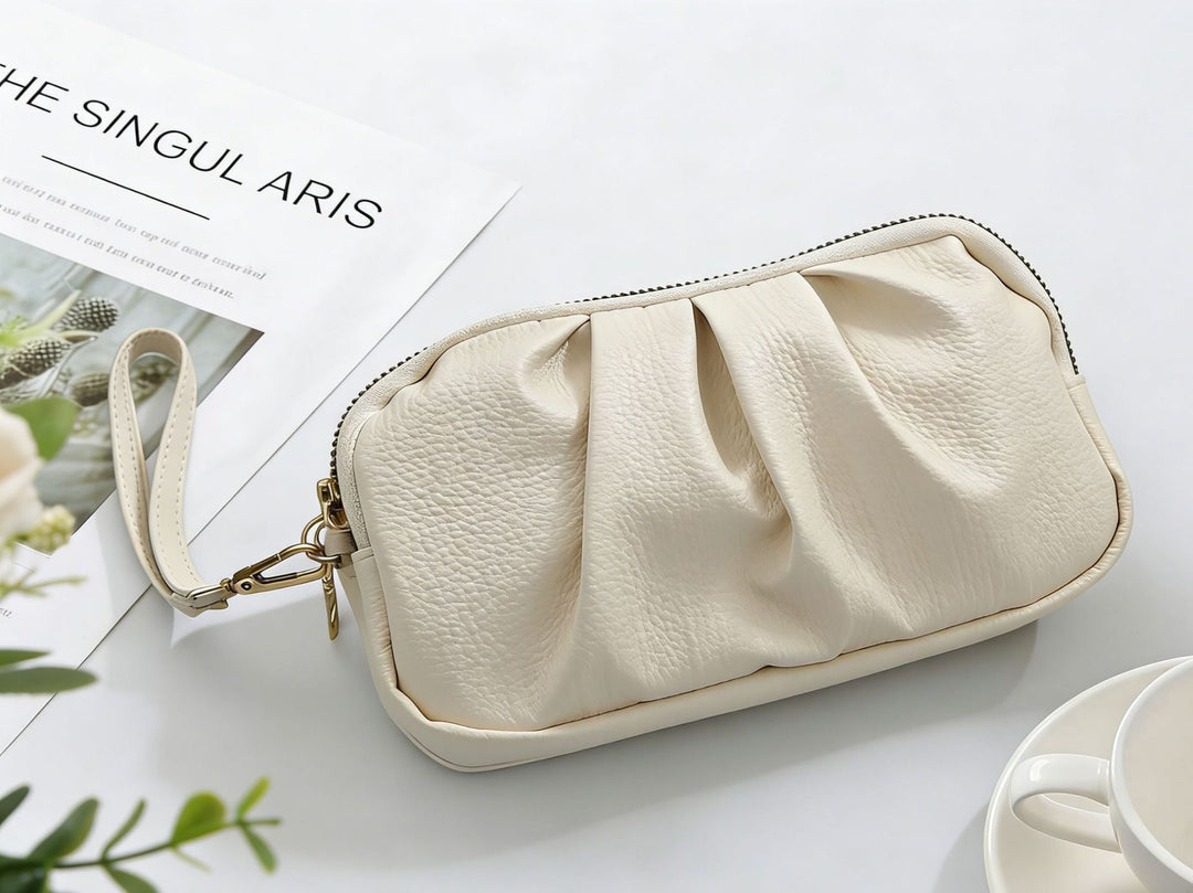 Strukturierte Leder Reißverschluss Clutch Geldbörse Karnz