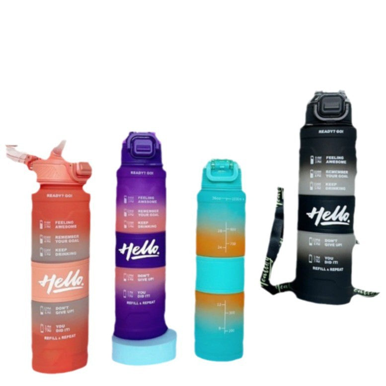 Damen Motivations-Trinkflasche mit Zeitanzeige und Schultergurt Karnz