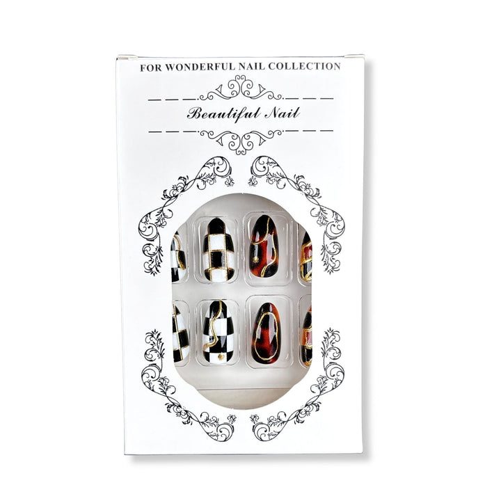 Dekoratives Press-On Nagelkunstset mit kariertem Design