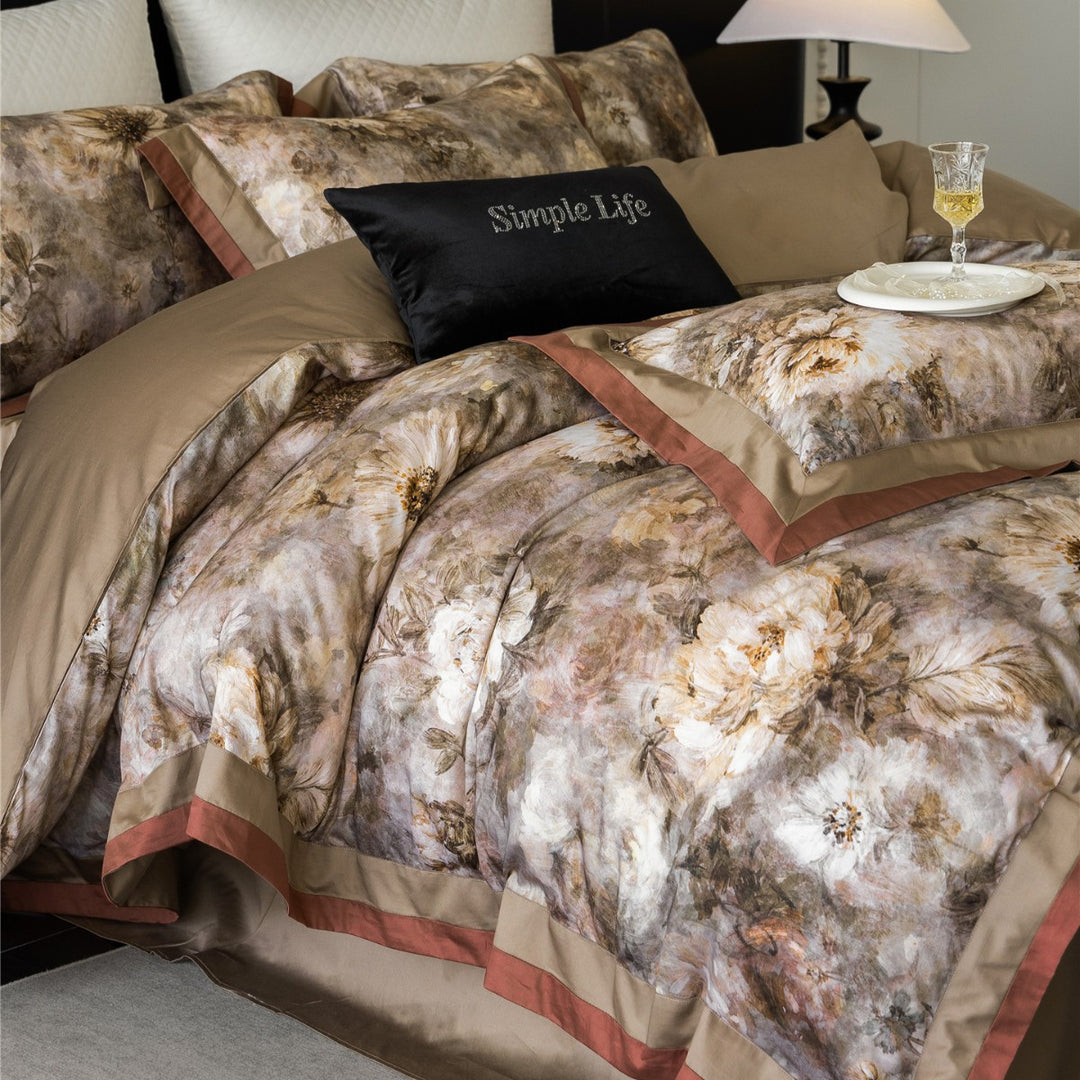 Wendbares Malerisches Florales Satin-Duvetbezugset mit Satinbesatz