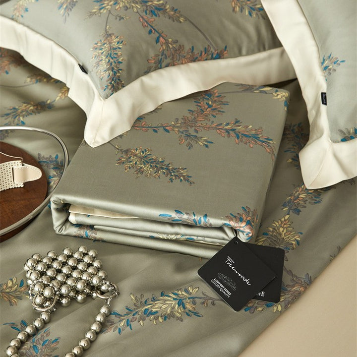 Luxuriöse Satin-Bettwäsche-Garnitur mit geometrischem Jacquardmuster und Satinbesatz Karnz