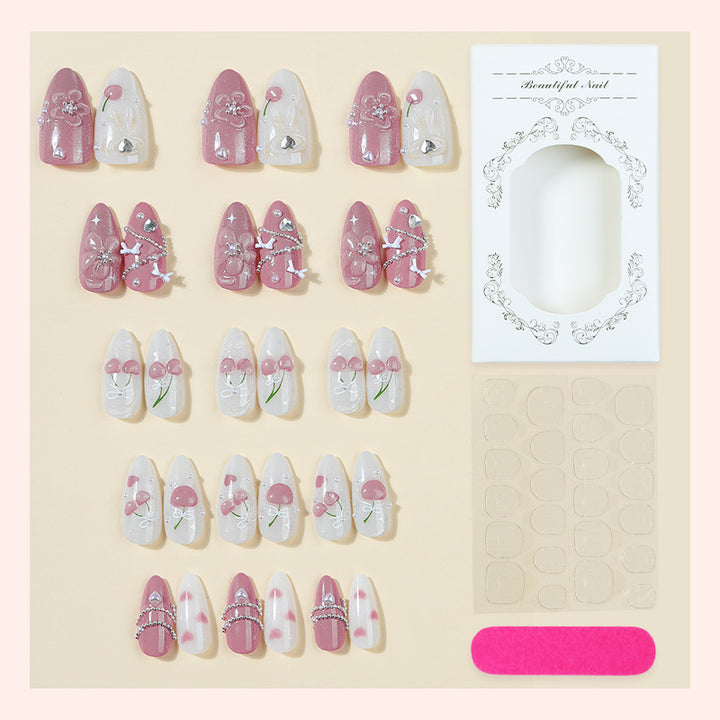 Premium Dekorative Press-On Nagelkunst Set mit Floralen und Edelstein Akzenten Karnz