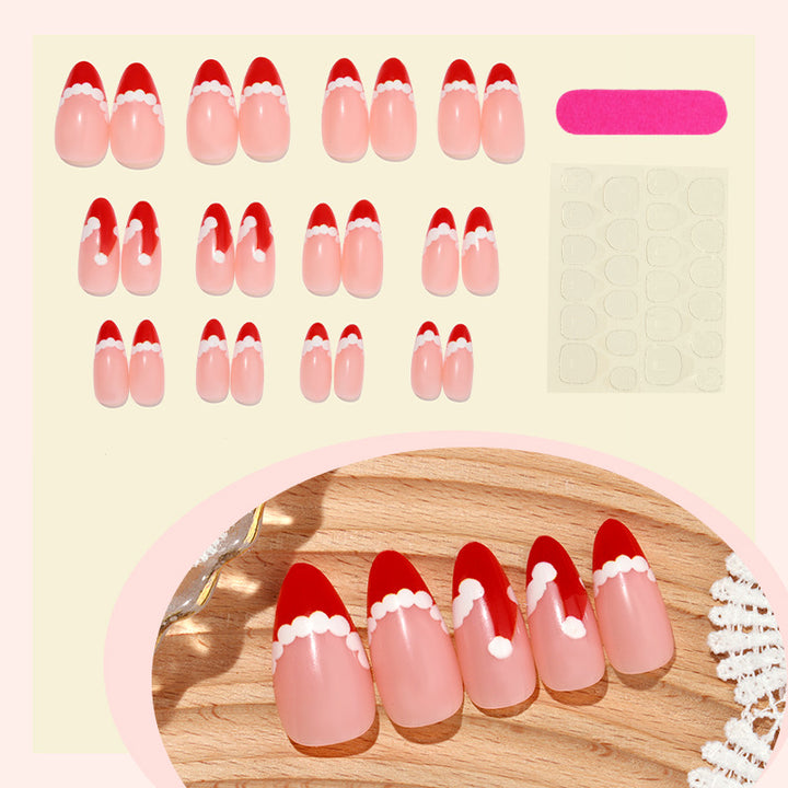 Festliches Thema Press-On Nagelset mit dekorativem Weihnachtsmannhut-Design Karnz