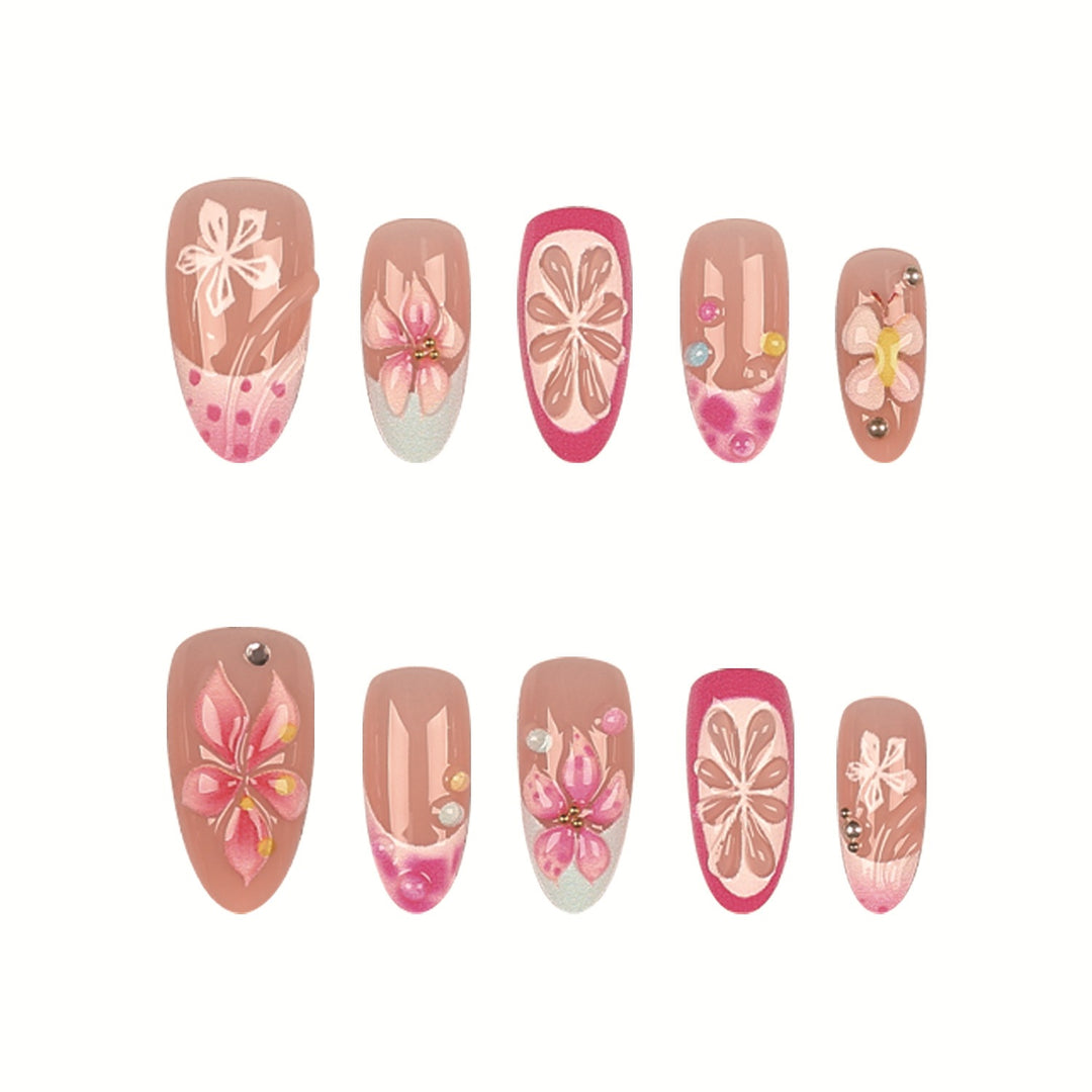 Blumenverzierte Press-On Nagelspitzen
