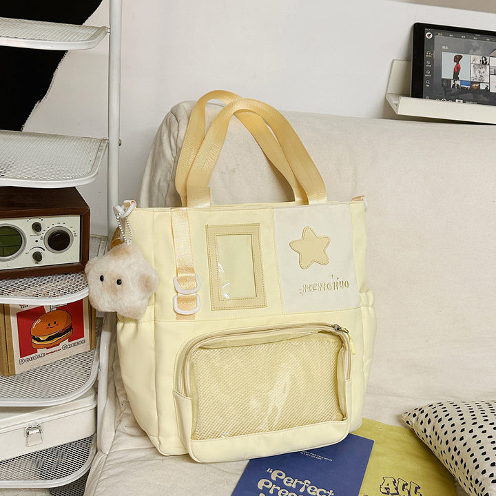 Strukturierter Casual-Rucksack mit transparentem Fach Karnz