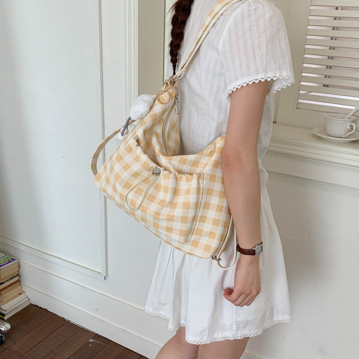 Gingham-Print Schlapp Schultertasche