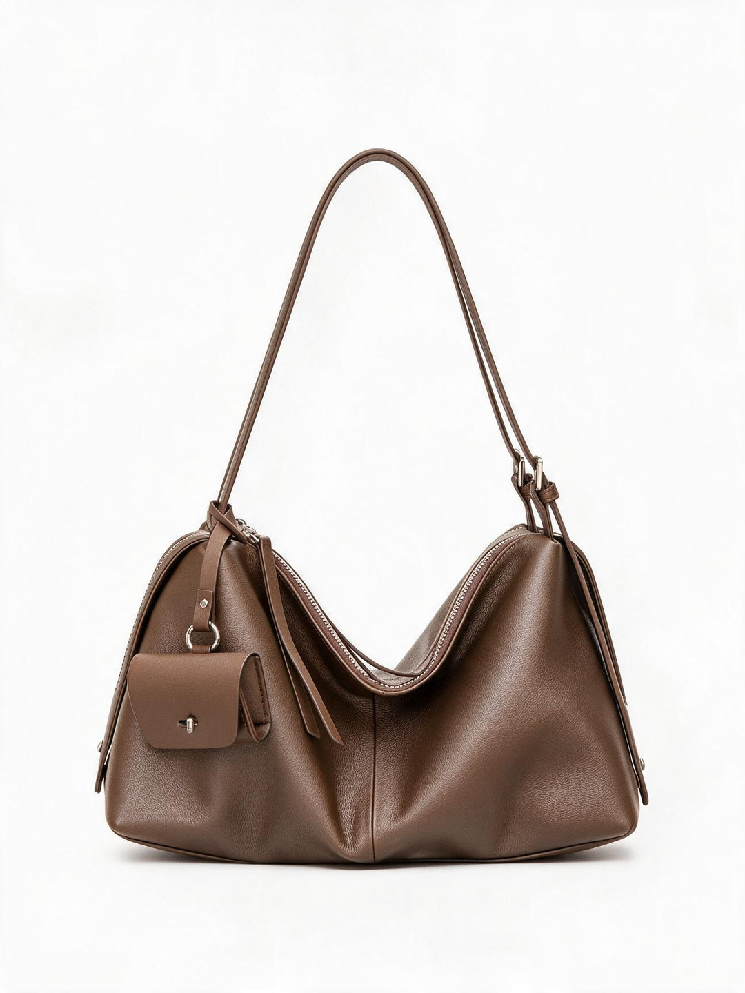 Lässige genarbte Hobo Schultertasche mit Reißverschluss oben und abnehmbarem Mini-Pouch