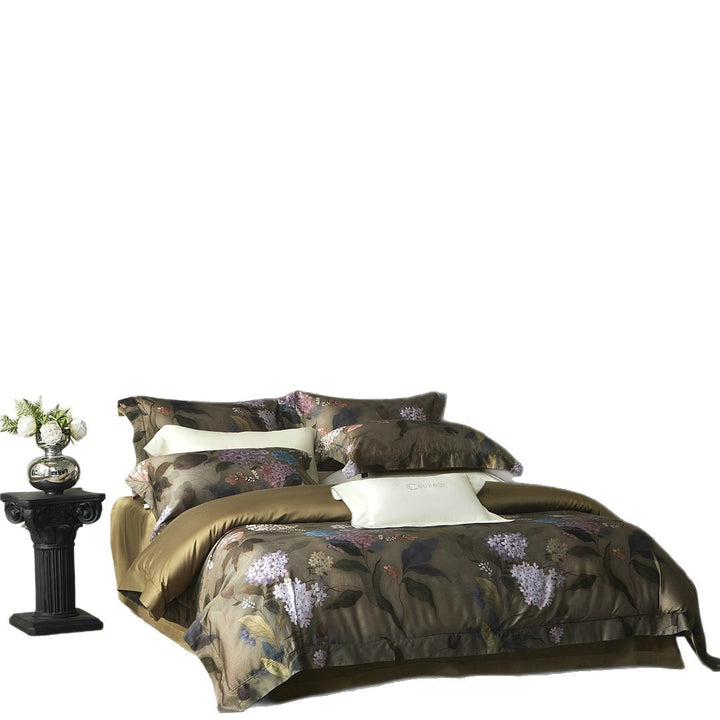 Botanisches Satin-Jacquard Luxus Bettbezug-Set mit satinierter Rückseite & Euro Kopfkissenbezügen