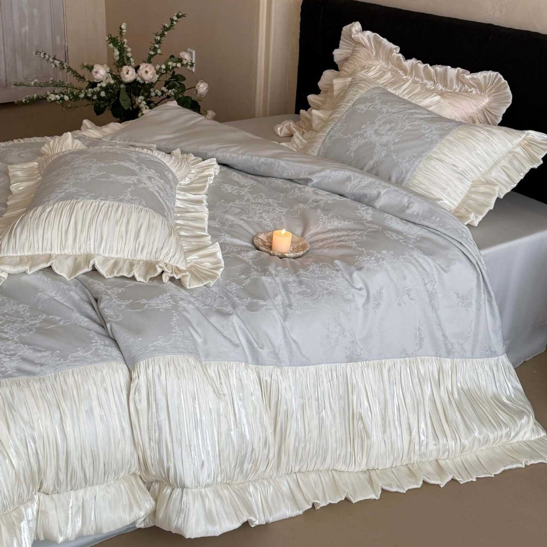 Luxuriöser Rüschensatin-Jacquard-Bettbezugset