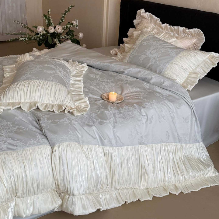 Luxuriöser Rüschensatin-Jacquard-Bettbezugset